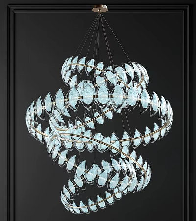 Modern Spiral Crystal Chandelier With Transparent Glass Crystals And Gold Frame 3d model