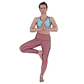 Woman Practicing Yoga Tree Pose With Gear Background And Human Engine