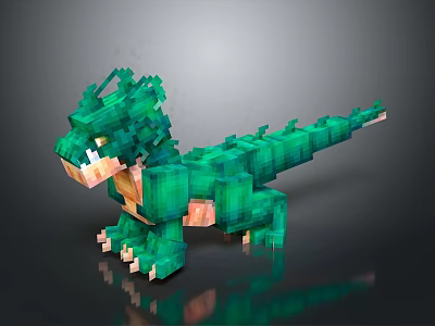 Blocky Green Dragon Creature Featuring Shiny Scaled Body And Pixel Style Design 3d model