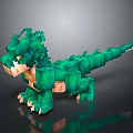 Blocky Green Dragon Creature Featuring Shiny Scaled Body And Pixel Style Design 3d model