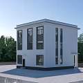 Modern Two Story Detached Villa With Large Glass Windows Lawn And Water Reflection