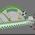 Interactive Area Kids Soccer Bowling Game with Green Decor and Pins 3d model