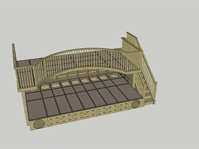 Wooden Decorative Platform Design With Curved Railing Steps And Circular Details 3d model