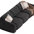 Black Fabric Multi Seater Sofa With Decorative Pillows And Throw Blanket 3d model