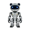 Smart Panda Shaped Robot With Blue Eyes Silver Body And Black Ears 3d model