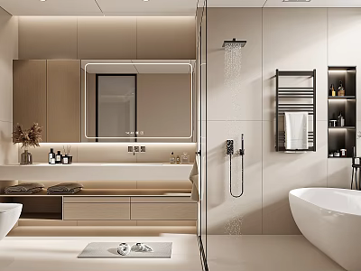 Modern Bathroom Interior Design With Large Mirror Vanity Bathtub And Shower Area 3d model