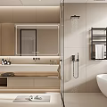 Modern Bathroom Interior Design With Large Mirror Vanity Bathtub And Shower Area