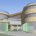 Modern Circular Building With Glass Curtain Walls Stone Exterior And Atrium Design