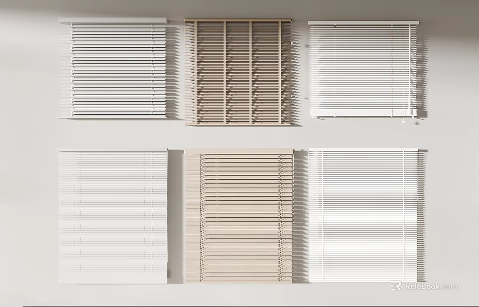 Window Blinds in Various Styles and Different Colors for Home Interior Design 3d model 