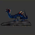 Mythical Blue Dragon Standing On Rock Surrounded By Red Lava