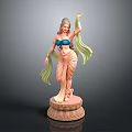 Woman in Blue Blouse and Pink Sari with Green Scarf on Lotus Base Dancing