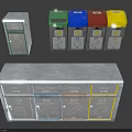 Waste Sorting Recycling Station With Colorful Bins And Compartmentalized Containers