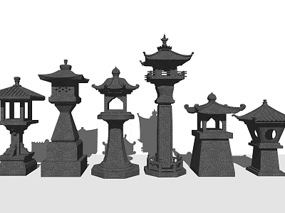Traditional Outdoor Stone Lanterns With Various Designs And Heights For Garden Lighting 3d model