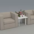 Beige Single Sofa Set With Small Table Flower Vase And White Cups 3d model
