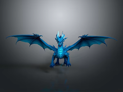 Blue Dragon 3D Model With Spread Wings And Horns In Detailed Design 3d model