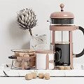 Elegant Kitchen Tools Featuring French Press White Mug Glass Bowl Sugar Cubes And Marble Tray