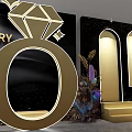 Luxury Event Passage With Brand Logos Golden Decorations And Floral Arrangements
