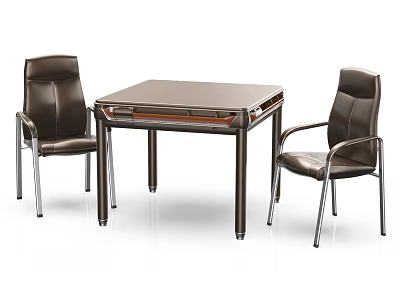 Stylish Modern Entertainment Table With Dark Wooden Top And Leather Chairs Set 3d model