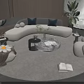 Modern Curved Sofa And Marble Coffee Table Set With Armchair Rug And Decorative Pillows