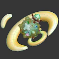 Colorful Artistic 3D Sculpture With Blue Sphere Green Decor And Yellow Curves