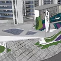 Modern Pergola Design With High Rise Buildings Colorful Landscape And Geometric Paving