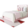 Pink Kids Bed with Tufted Headboard Soft Mattress Colorful Pillows and Red White Rug