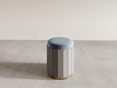 Blue Cushioned Stool With Vertical Slats And Golden Base On Light Floor 3d model