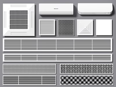 Different Air Conditioner Vent Designs Featuring Various Grille Patterns for Interior Spaces 3d model