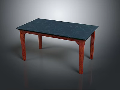 Modern Dark Marble Top Red Wooden Legs Simple Design Dining Table 3d model