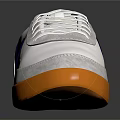 White Lace Up Sneakers with Blue Logo and Orange Sole Casual Design