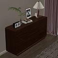 Modern Wooden Dresser With Green Plant Table Lamp Photo Frame Clock And Books On Top