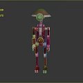 Red And White Robot Character With Hat Shaped Head Circular Eye And Mechanical Body Design