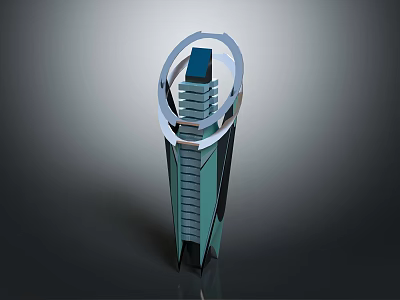Cartoon Scene Featuring Modern Building With Circular Ring Structure And Layered Design 3d model