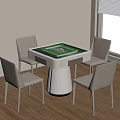 Modern Entertainment Table With Green Surface And Four Gray Chairs In Indoor Setting