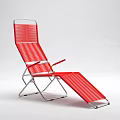 Red Foldable Lounge Chair With Metal Frame And Striped Mesh Design