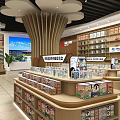 Modern Retail Store Interior With Shelves Display Counters Cloud Ceiling And Large Screen 3d model
