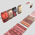 Assorted Food Packages With Various Colors And Different Shapes Neatly Arranged Display Collection