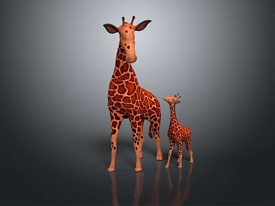 Giraffe Stuffed Toys Large And Small Standing With Spotted Pattern 3d model