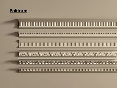 Poliform Plaster Cornices With Various Intricate Decorative Patterns On Neutral Background 3d model