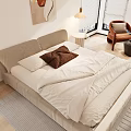Modern Bedroom Interior With Double Bed Neutral Tones Accent Pillows Bedside Lamps And Armchair