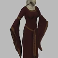 Maroon Medieval Robe With Long Sleeves Golden Trim And Hooded Design