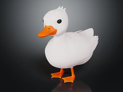 White Duck Toy Figure With Orange Beak And Webbed Feet Character Design 3d model