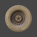 Old Worn Car Tire With Detailed Tread Pattern And Metal Rim Structure