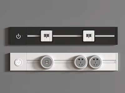 Modern Black And White Socket Panels With Power Switch Data Ports And Outlets 3d model