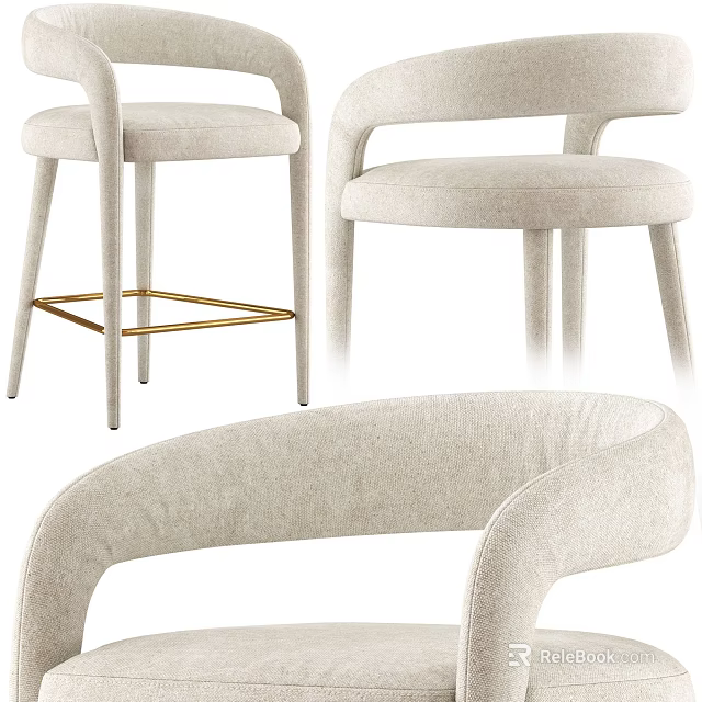 Modern Light Beige Upholstered Accent Chair With Curved Armrests And Gold Metal Legs 3d model 