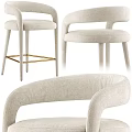 Modern Light Beige Upholstered Accent Chair With Curved Armrests And Gold Metal Legs