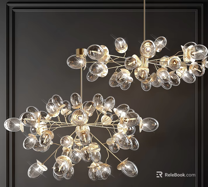 Elegant Modern Chandelier Design With Clear Glass Bulbs And Gold Metal Frame 3d model 