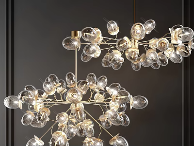Elegant Modern Chandelier Design With Clear Glass Bulbs And Gold Metal Frame 3d model