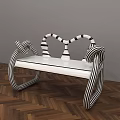 Unique Public Chair With Black And White Striped Curved Arms And White Seat