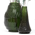 Green Glass Vase Ornamental Decor Set With Natural Plant Branches And Leaves